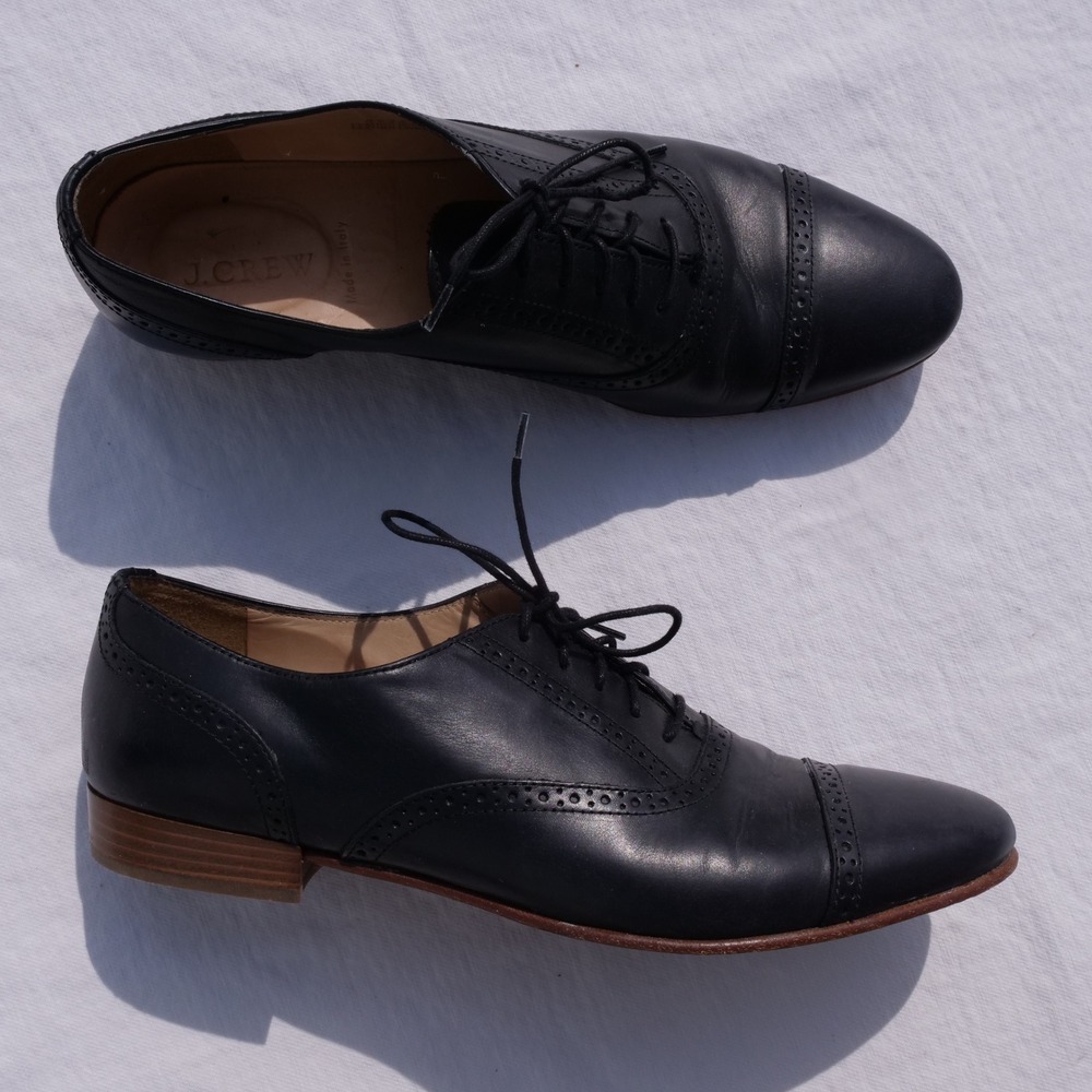Vintage 90s J. Crew made in Italy black leather cap toe oxford